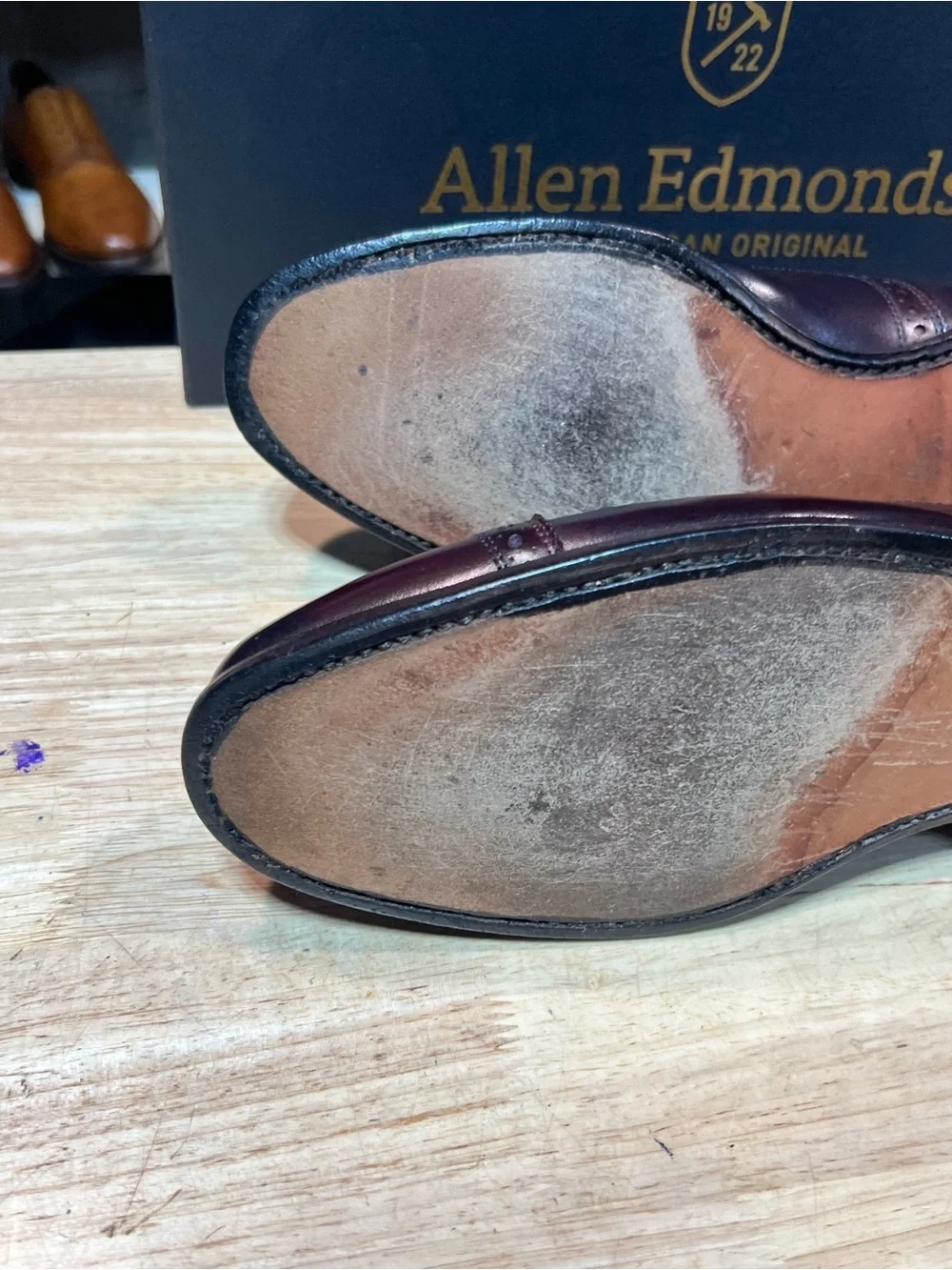 Allen Edmonds Strand Rutland Cap Toe Oxfords Custom #8 Burgundy Dye Sz 12D 🇺🇸